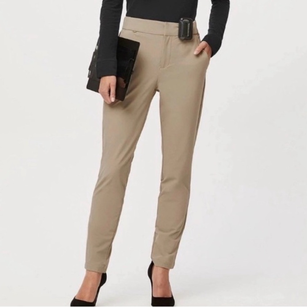 FigsPro Zip Fly Skinny Scrub Trouser Professional Pants Khaki Tan Elastic Waist